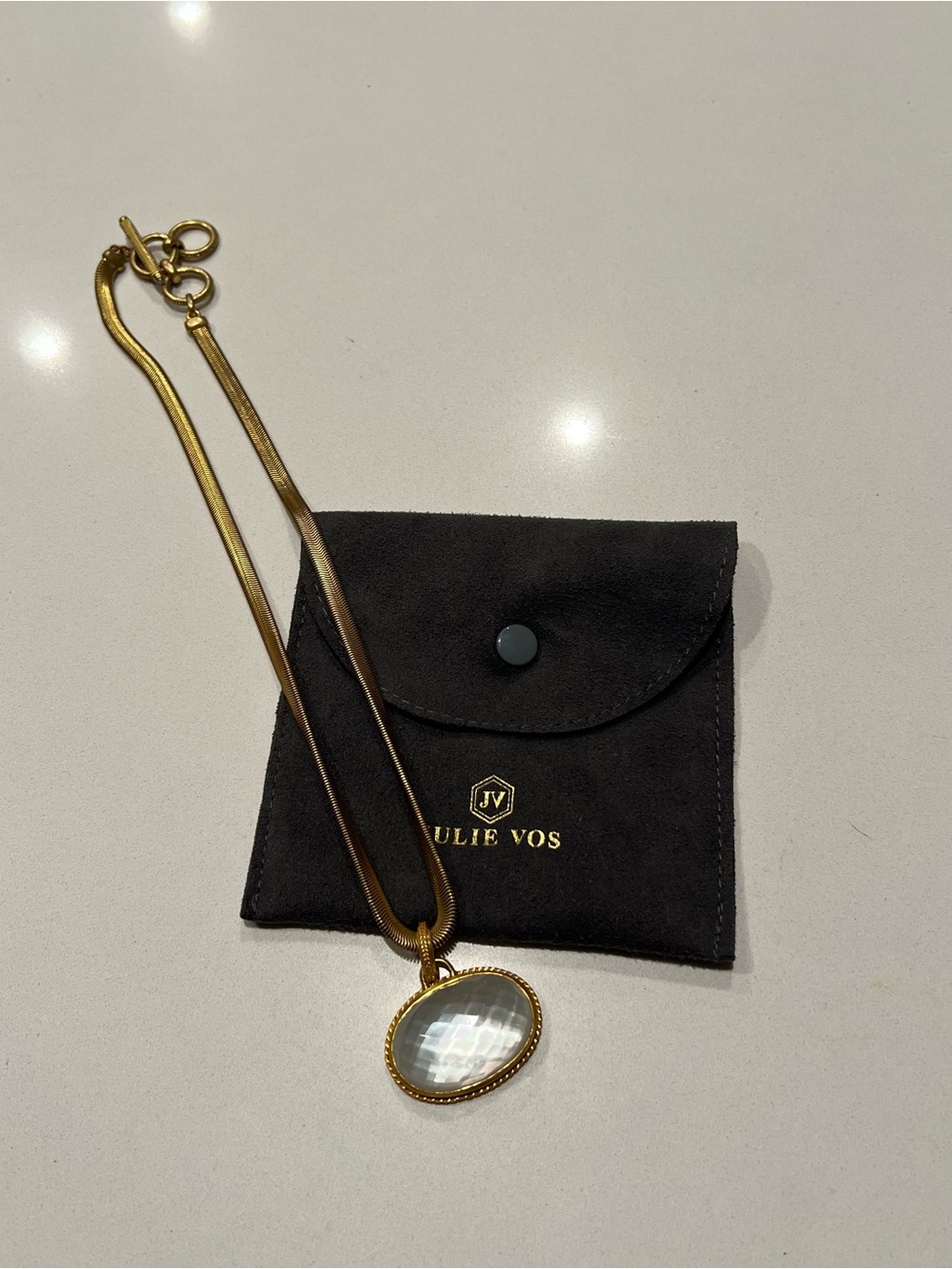 Julie Vos Gold Necklace with Iridescent Mother-of-Pearl Pendant